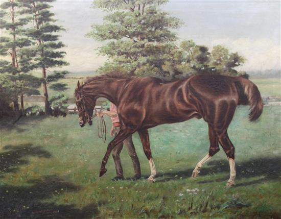 Frederick Fitzpatrick Groom and racehorse in a landscape 28 x 36in.